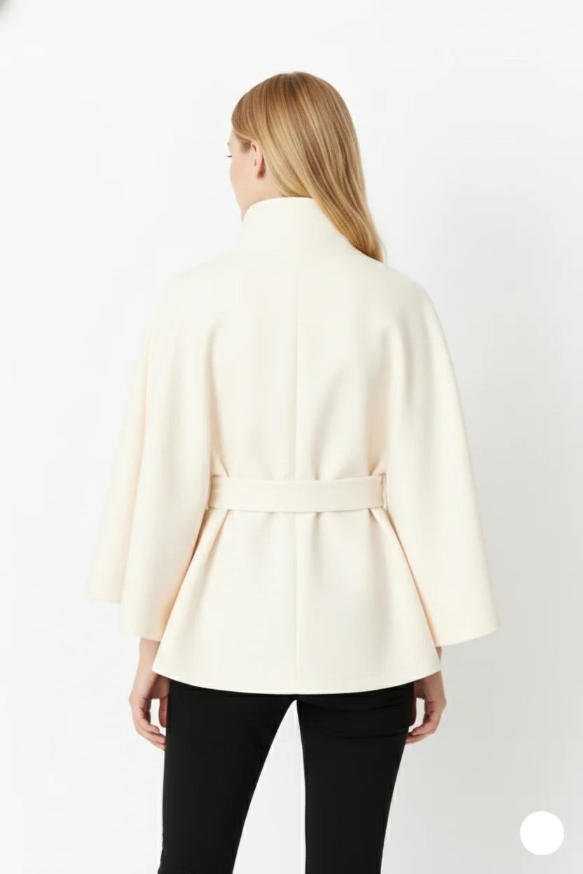 Blandinette High Collar Belted Cape Wool Coat for Women
