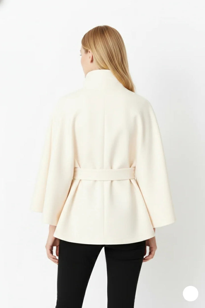 Blandinette High Collar Belted Cape Wool Coat for Women
