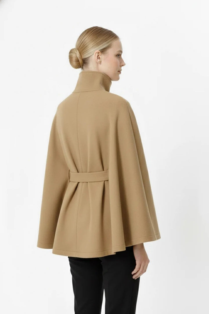 Blandinette High Collar Belted Cape Wool Coat for Women