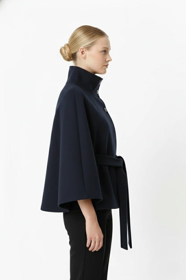 Blandinette High Collar Belted Cape Wool Coat for Women