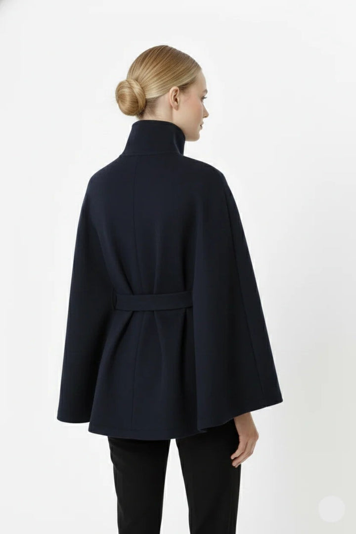 Blandinette High Collar Belted Cape Wool Coat for Women