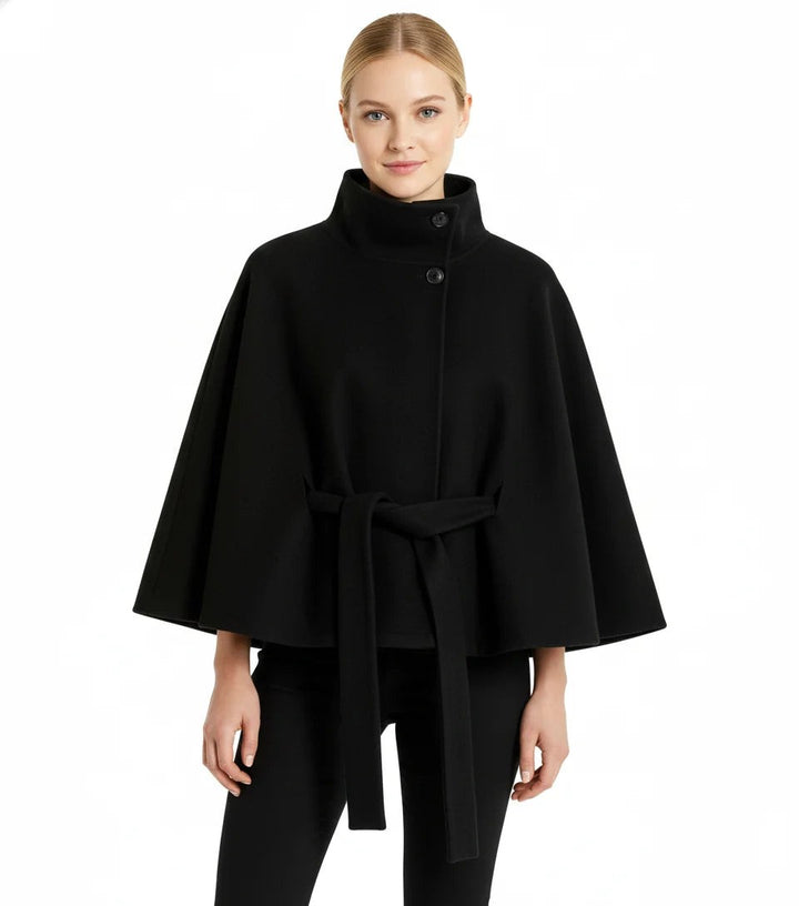 Blandinette High Collar Belted Cape Wool Coat for Women