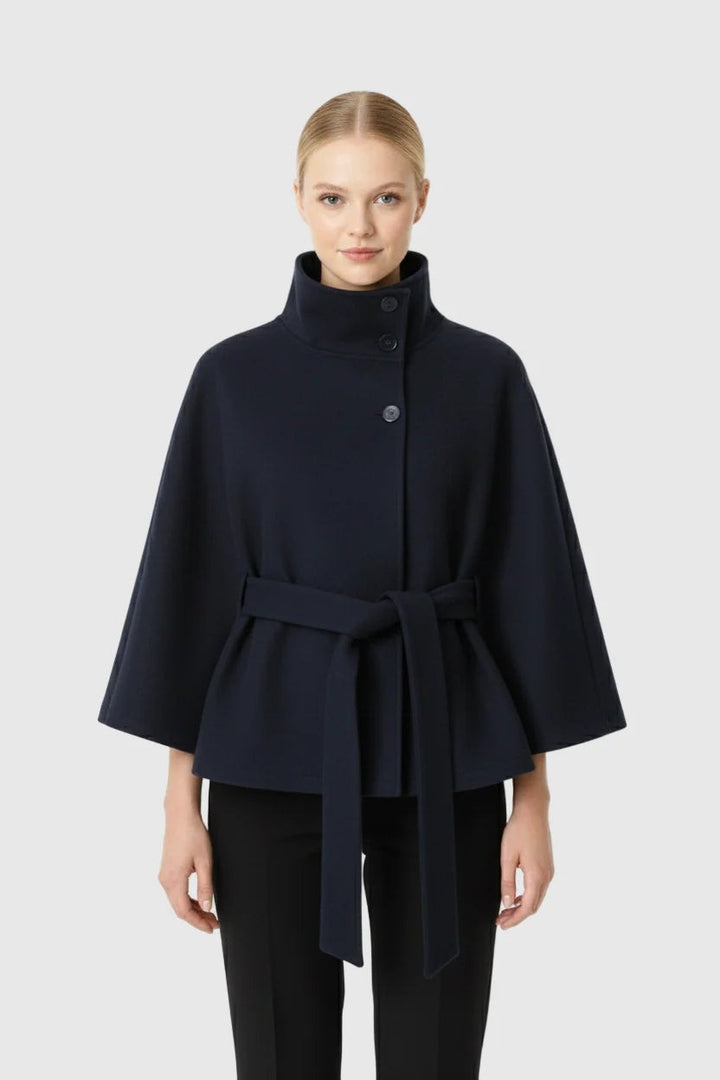 Blandinette High Collar Belted Cape Wool Coat for Women