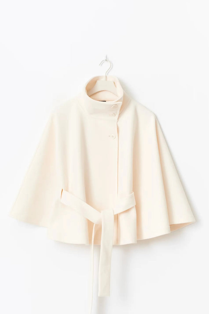 Blandinette High Collar Belted Cape Wool Coat for Women