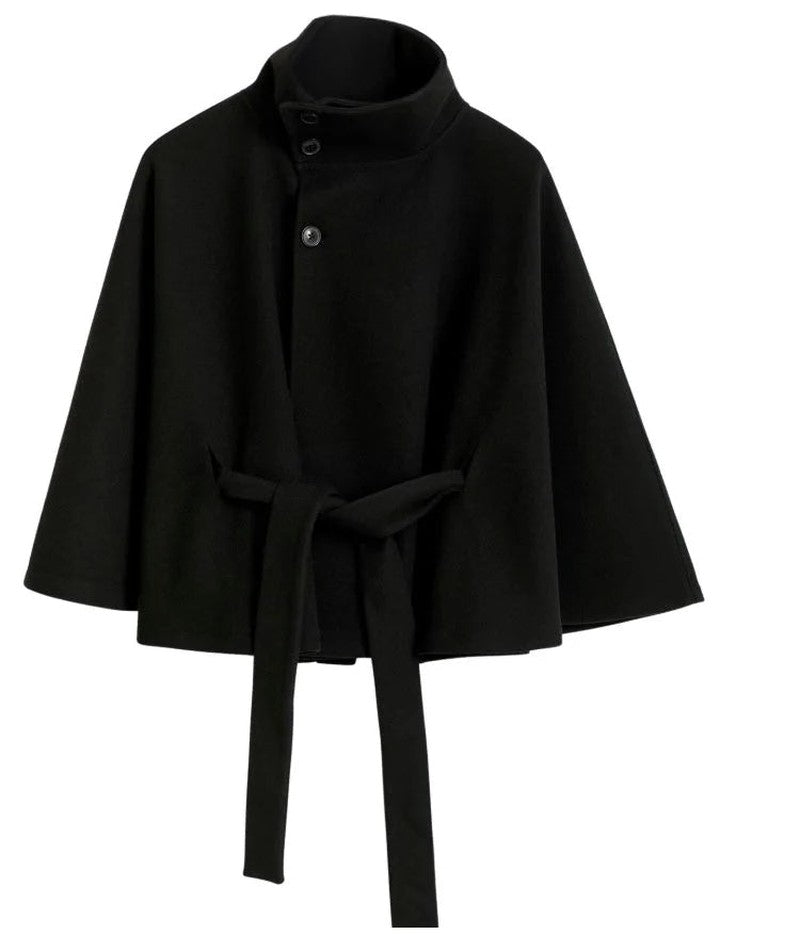 Blandinette High Collar Belted Cape Wool Coat for Women