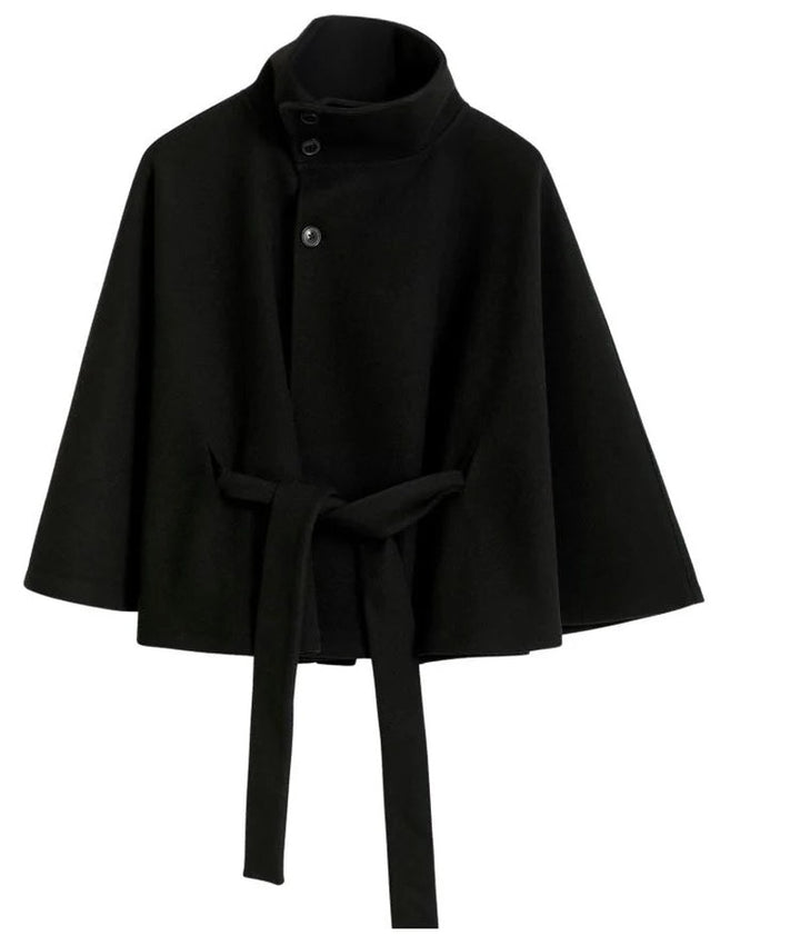 Blandinette High Collar Belted Cape Wool Coat for Women