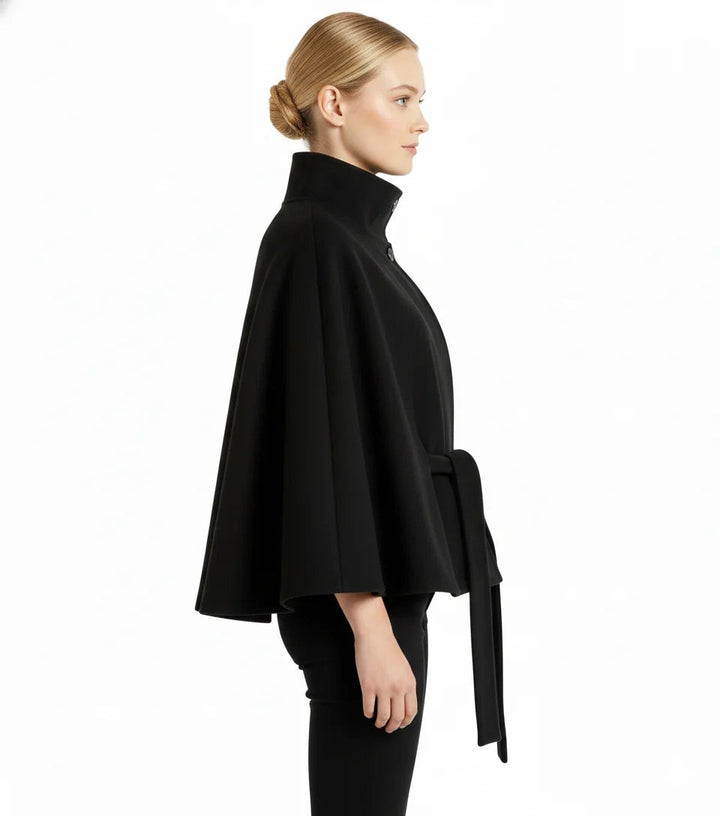 Blandinette High Collar Belted Cape Wool Coat for Women