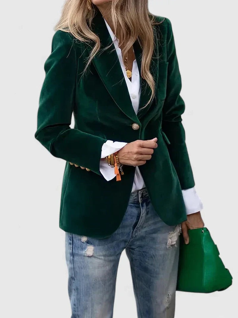 Velvet Blazer with Peak Lapel and Fitted Waist