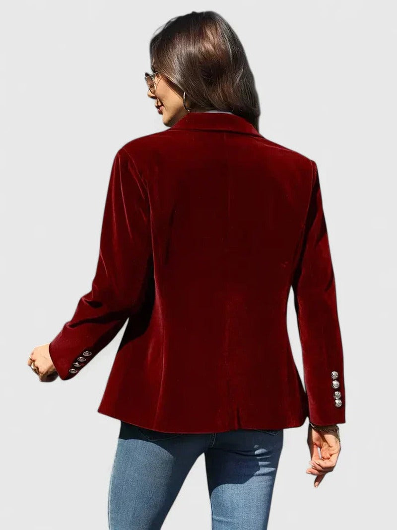 Velvet Blazer with Peak Lapel and Fitted Waist