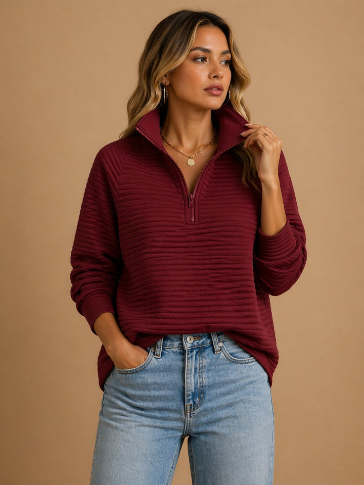 Half Zip Funnel Neck Knit Sweater for Women