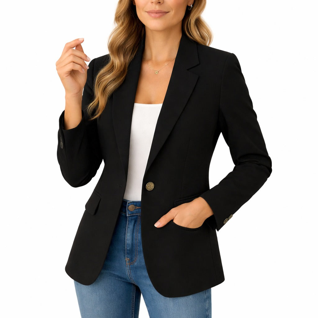 Slim Fit Blazer with Single Button Front in black