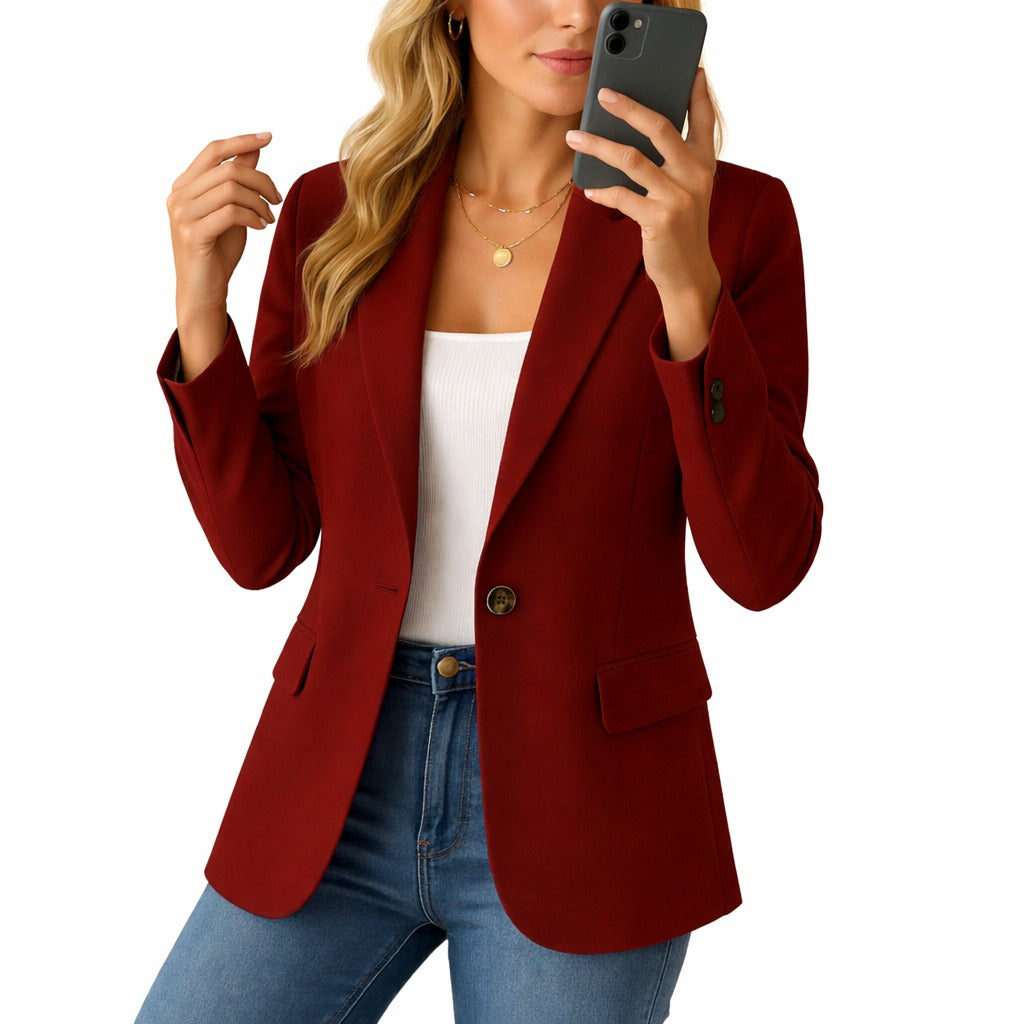 Slim Fit Blazer with Single Button Front in dark red