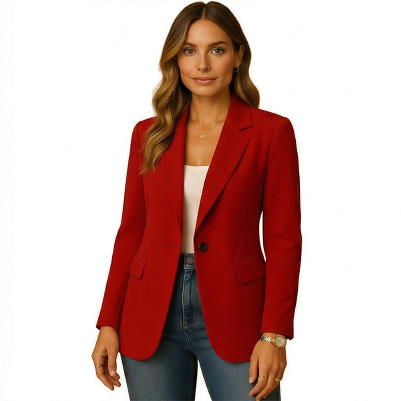 Slim Fit Blazer with Single Button Front in red