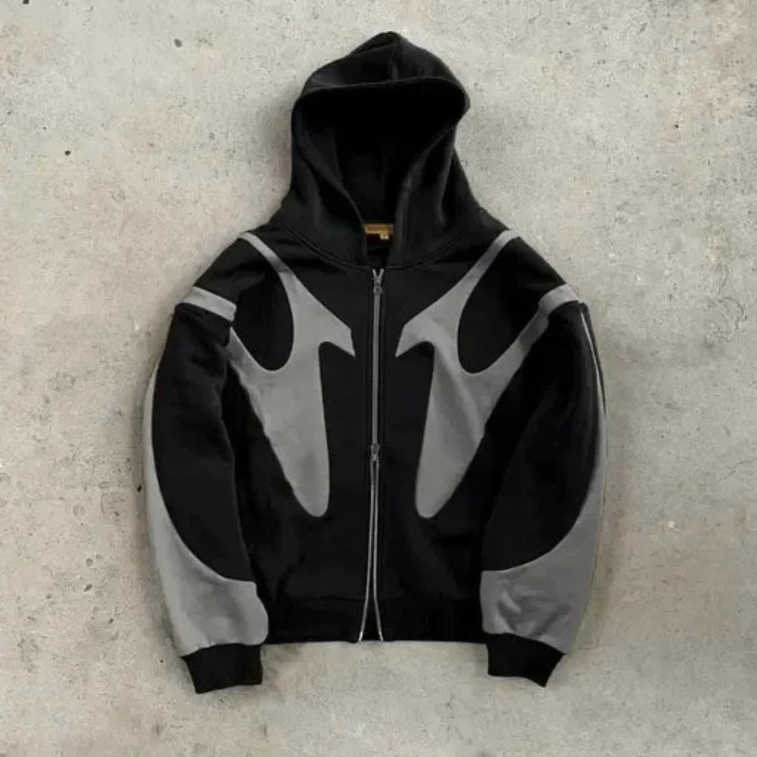 Zip Up Hoodie with Contrast Panels for Women in black grey