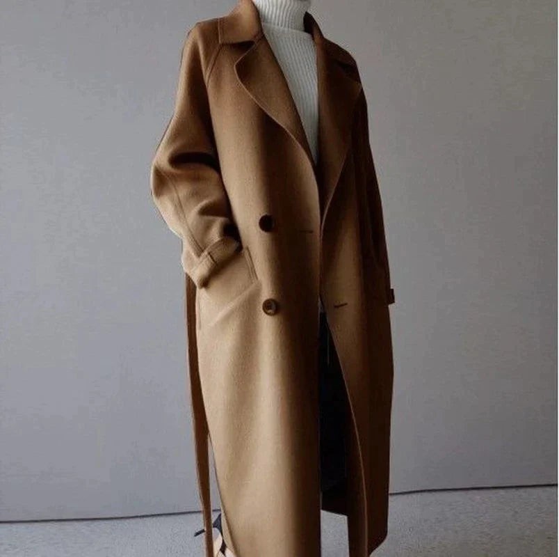Cecilie Longline Notch Lapel Wool Coat for Women