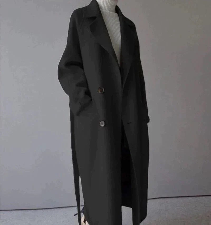Cecilie Longline Notch Lapel Wool Coat for Women