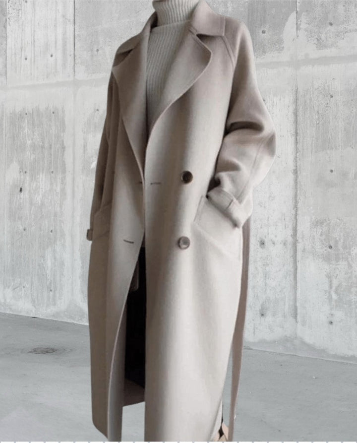 Cecilie Longline Notch Lapel Wool Coat for Women
