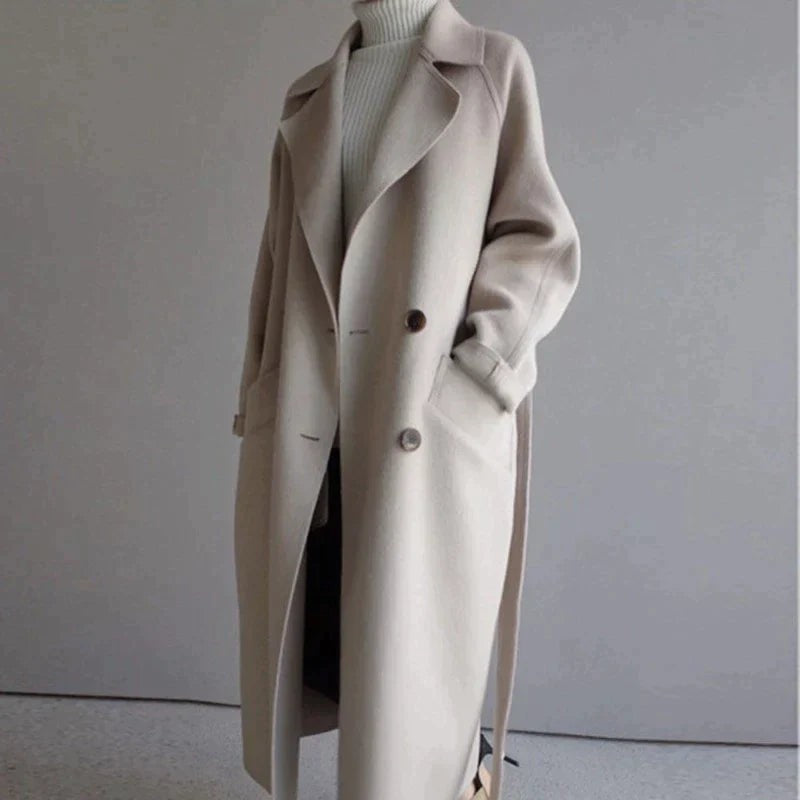 Cecilie Longline Notch Lapel Wool Coat for Women