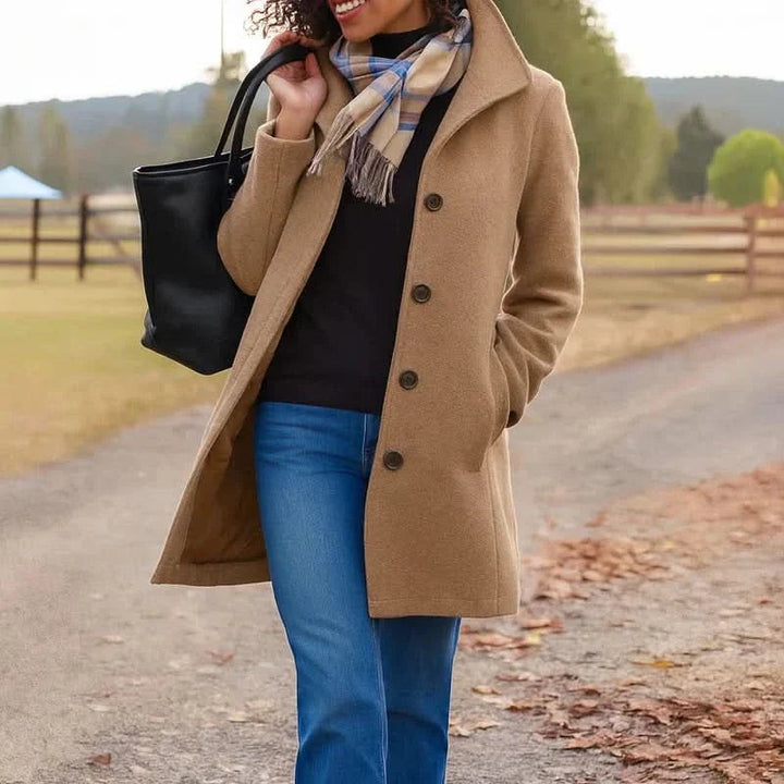 Colombine Button Front Pea Coat Wool Blend Coat for Women