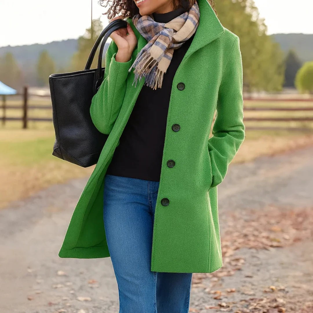 Colombine Button Front Pea Coat Wool Blend Coat for Women