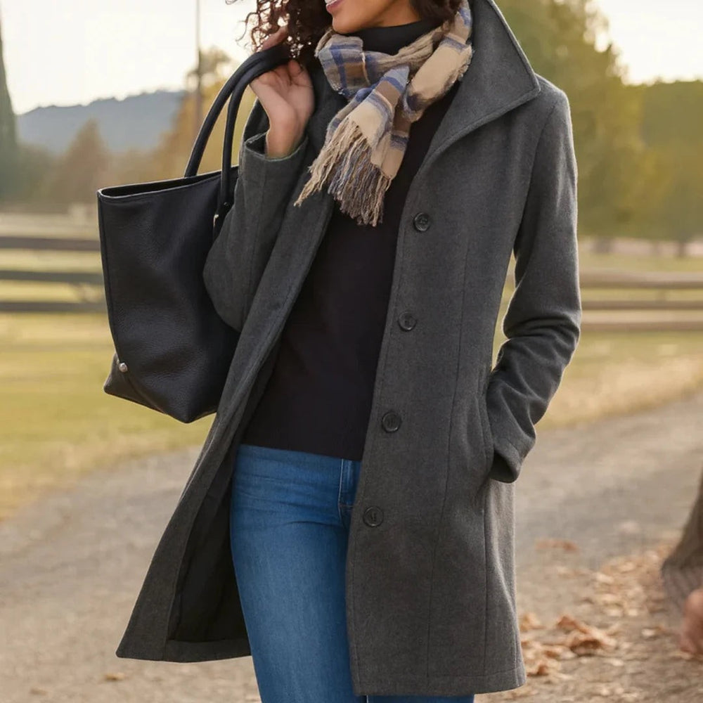 Colombine Button Front Pea Coat Wool Blend Coat for Women