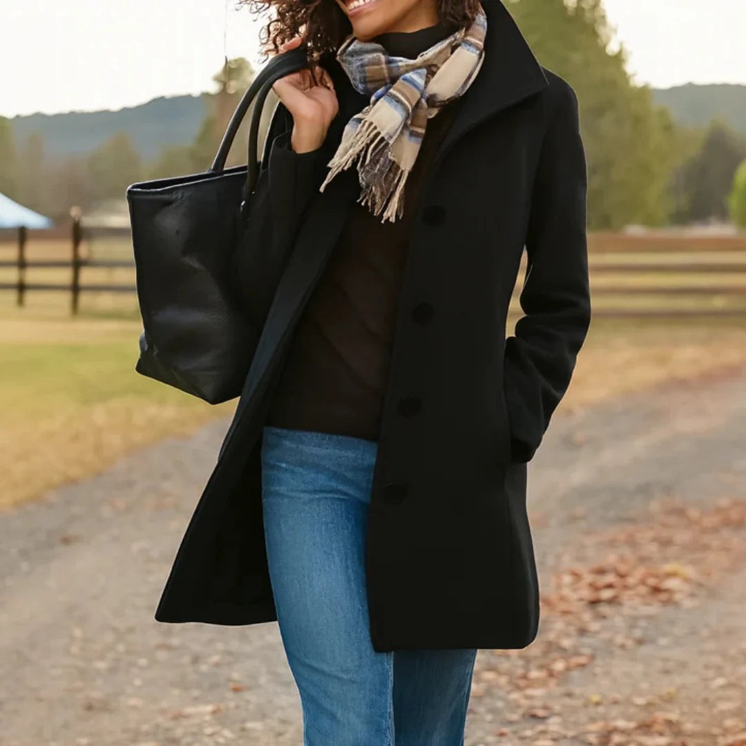 Colombine Button Front Pea Coat Wool Blend Coat for Women