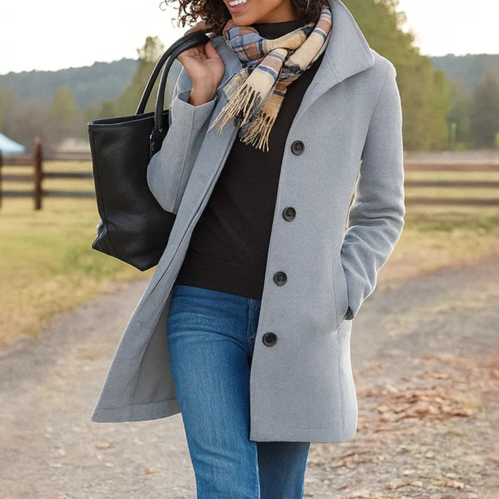 Colombine Button Front Pea Coat Wool Blend Coat for Women