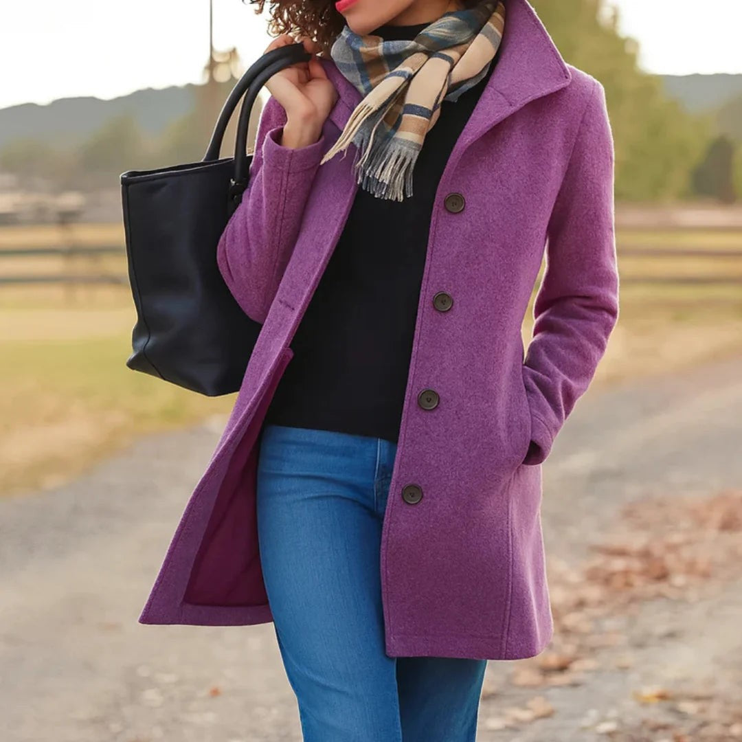 Colombine Button Front Pea Coat Wool Blend Coat for Women