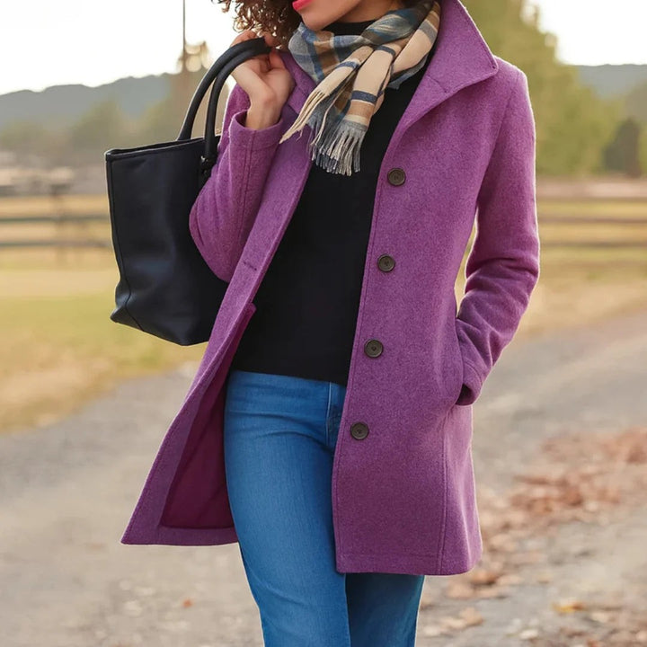 Colombine Button Front Pea Coat Wool Blend Coat for Women