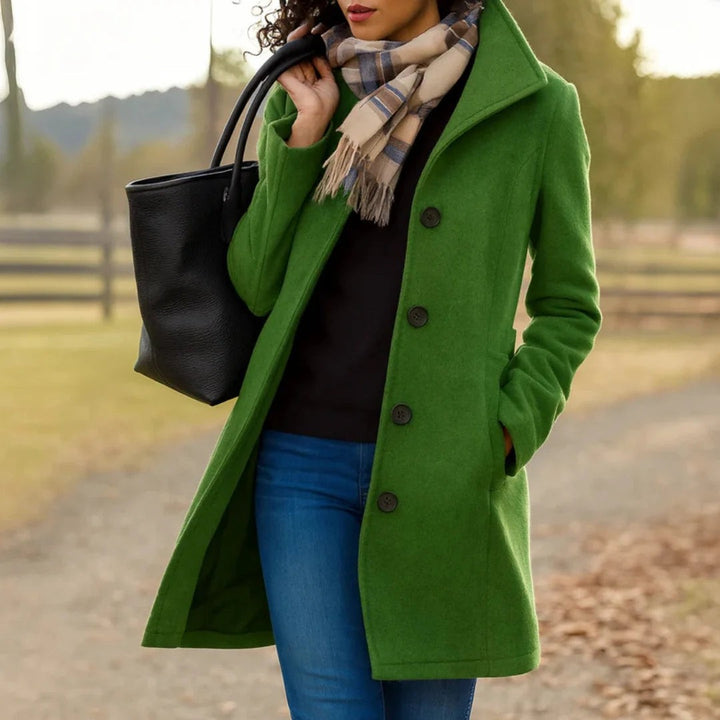 Colombine Button Front Pea Coat Wool Blend Coat for Women