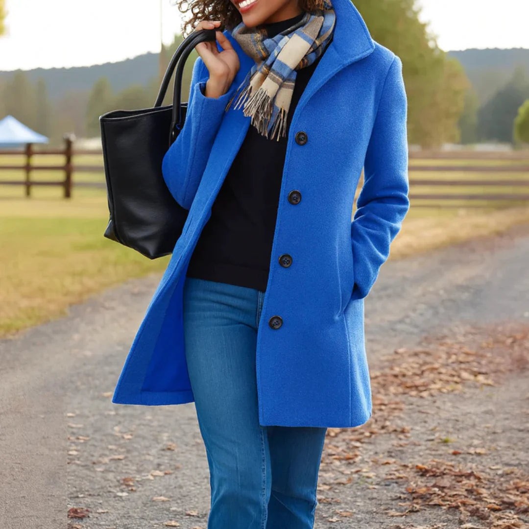 Colombine Button Front Pea Coat Wool Blend Coat for Women