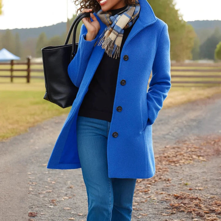Colombine Button Front Pea Coat Wool Blend Coat for Women