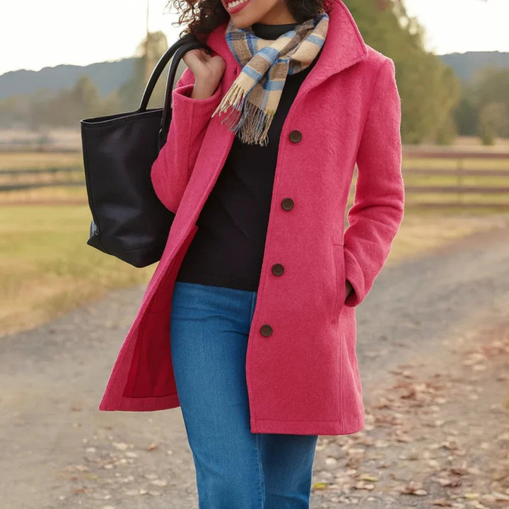 Colombine Button Front Pea Coat Wool Blend Coat for Women