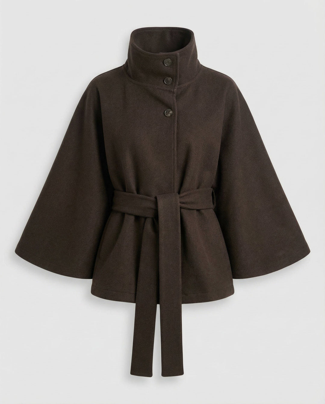 Cyprienne Belted Cape High Collar Wool Blend Coat for Women