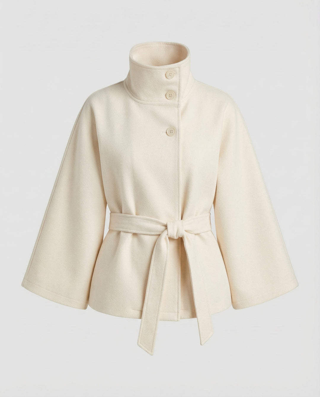 Cyprienne Belted Cape High Collar Wool Blend Coat for Women