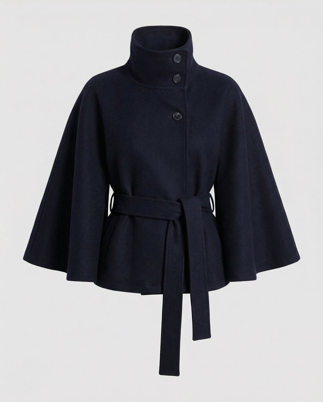 Cyprienne Belted Cape High Collar Wool Blend Coat for Women