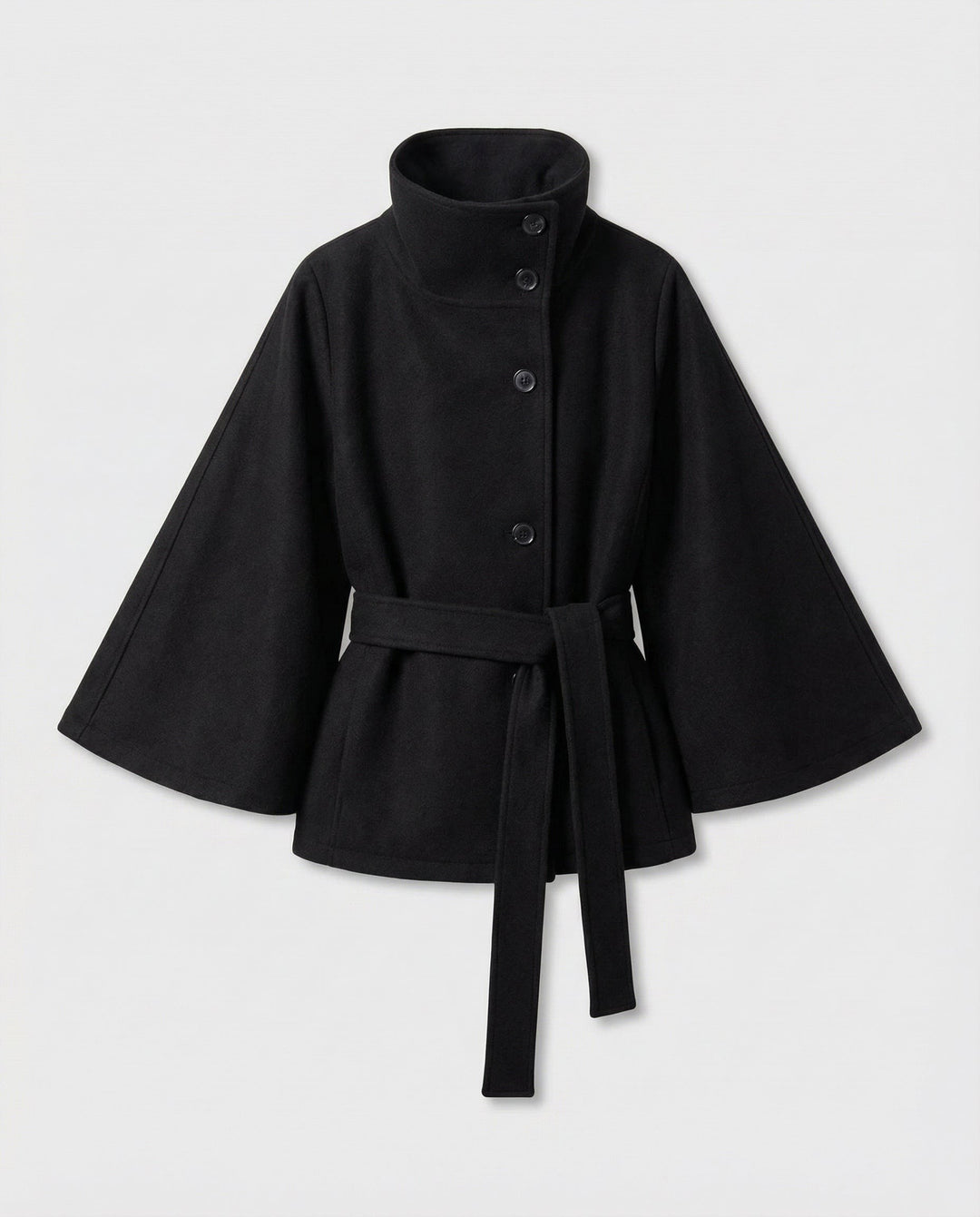 Cyprienne Belted Cape High Collar Wool Blend Coat for Women