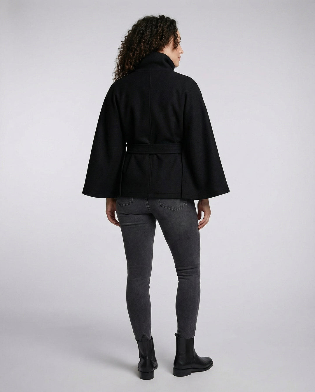 Cyprienne Belted Cape High Collar Wool Blend Coat for Women
