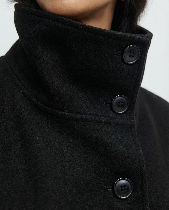 Cyprienne Belted Cape High Collar Wool Blend Coat for Women