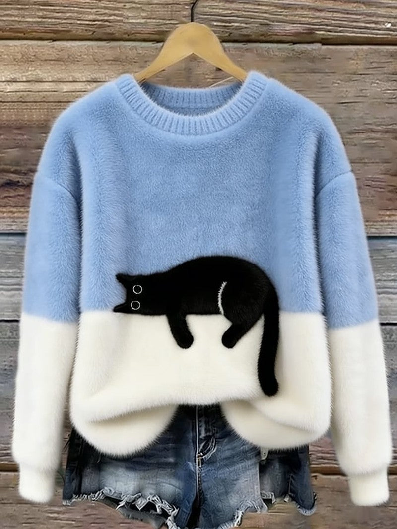 Cat Motif Knit Sweater for Women