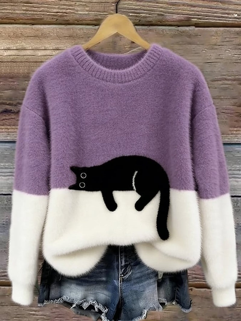 Cat Motif Knit Sweater for Women