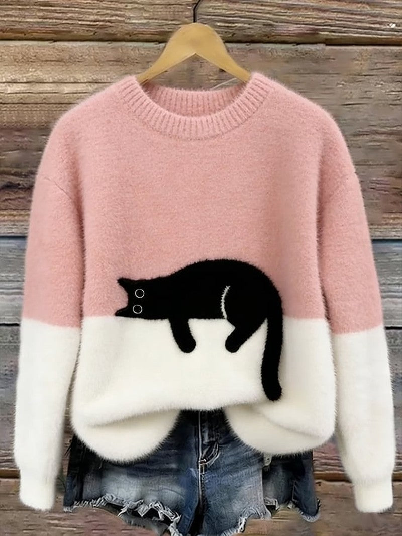 Cat Motif Knit Sweater for Women