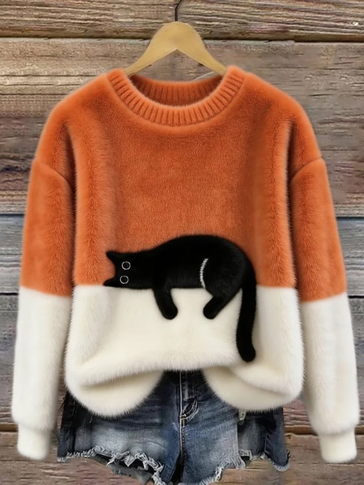 Cat Motif Knit Sweater for Women