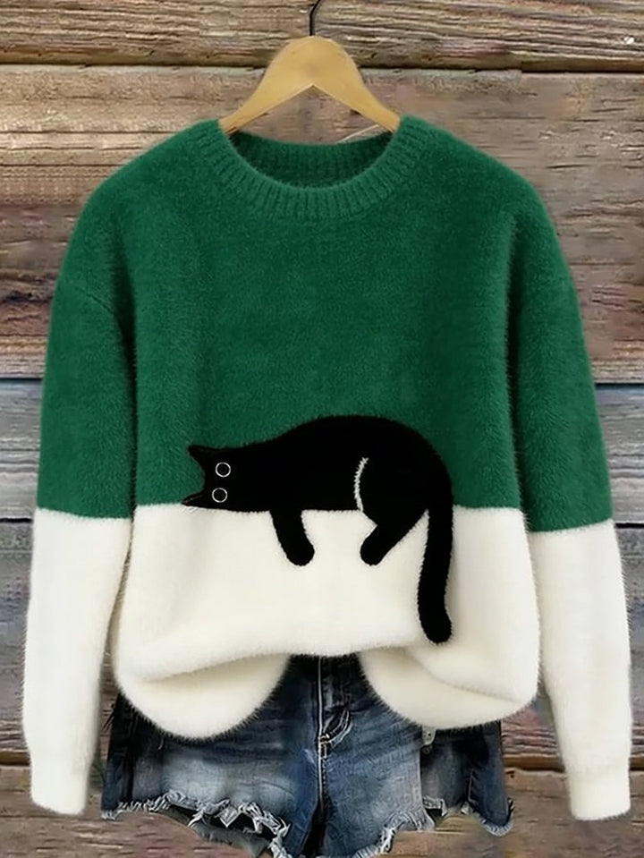 Cat Motif Knit Sweater for Women