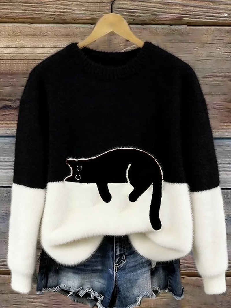 Cat Motif Knit Sweater for Women