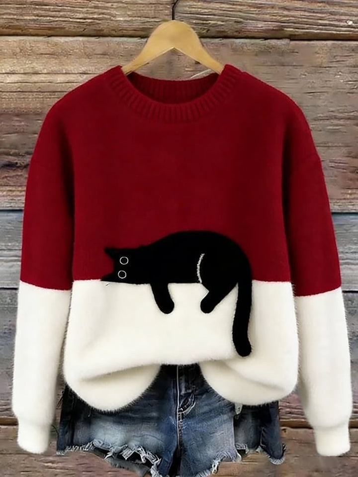 Cat Motif Knit Sweater for Women