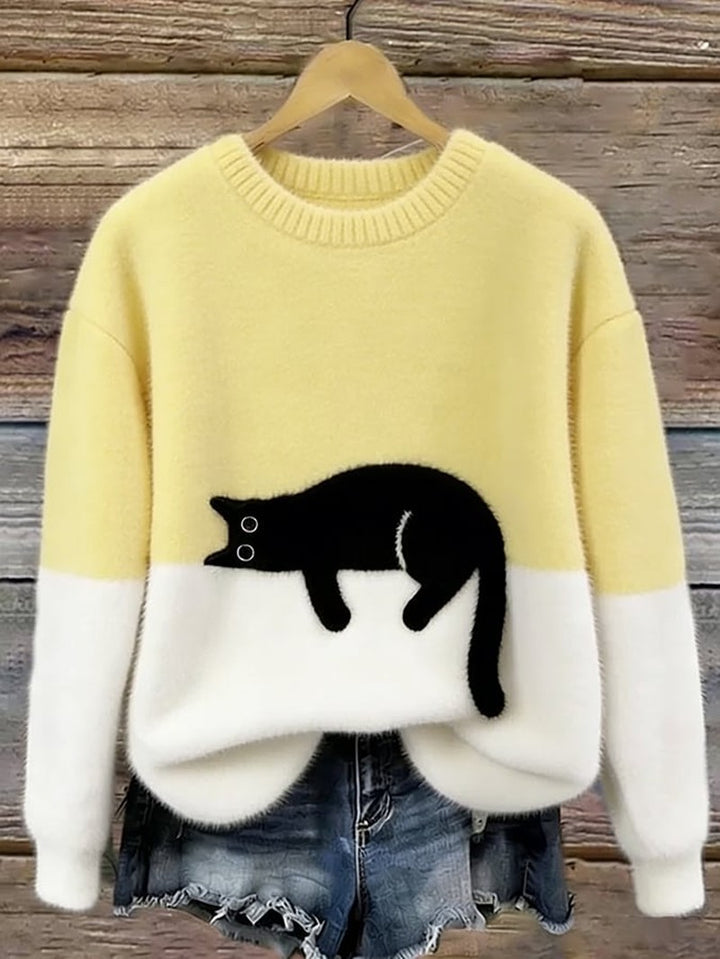 Cat Motif Knit Sweater for Women