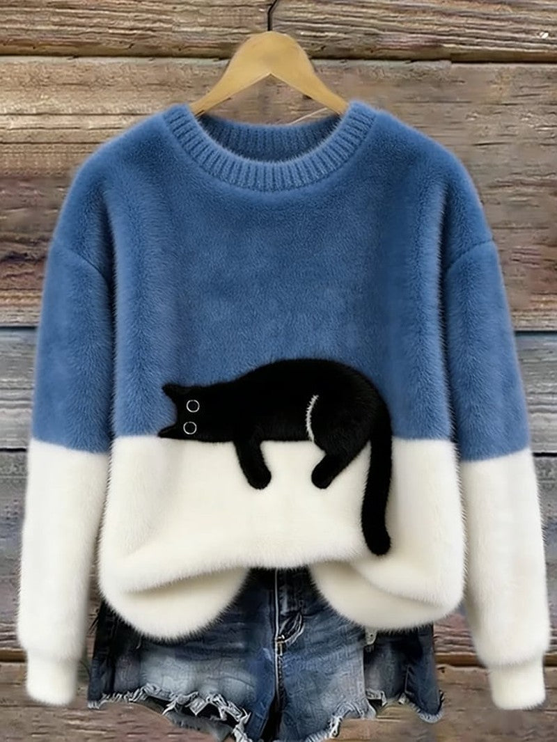 Cat Motif Knit Sweater for Women