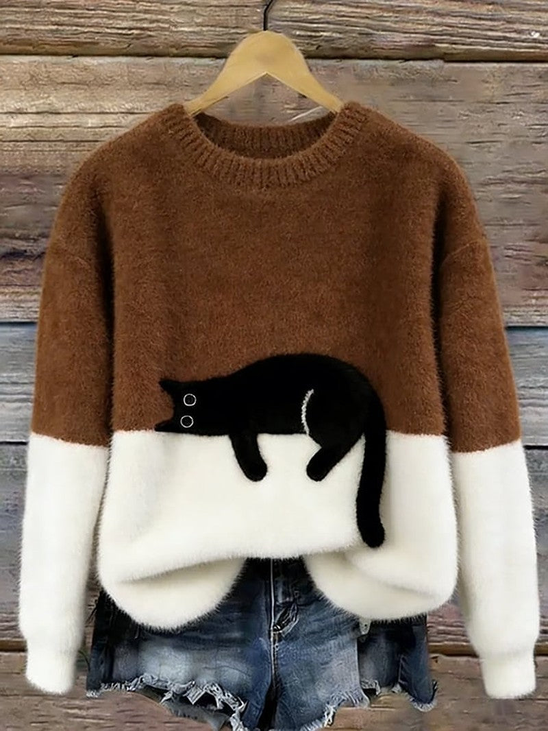 Cat Motif Knit Sweater for Women