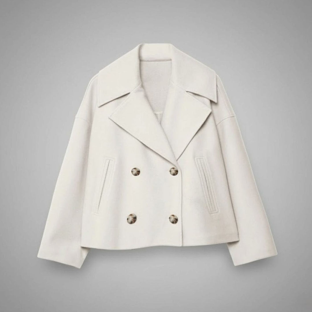 Delphinie Cropped Double Breasted Oversized Wool Coat for Women
